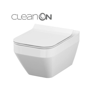 Cersanit Crea prostokątna miska WC wisząca Clean On w zestawie z deską wolnoopadającą slim
