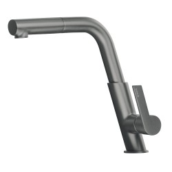 Deanta  Silia bateria zlewozmywakowa z prostokątną wylewką z wyciąganą słuchawką titanium
