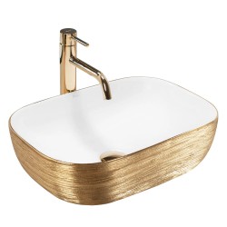Rea Belinda Brush Gold/White umywalka nablatowa 46,5x33cm