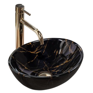 Rea Sofia Mini Black Marble Shiny umywalka nablatowa 34x27cm czarna