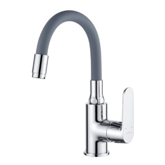 Kuchinox Dima bateria umywalkowa stojąca z elastyczną wylewką szara / czarna