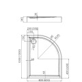 Schedpol Competia brodzik półokrągly asymetryczny prawy 80x100cm-rysunek tech