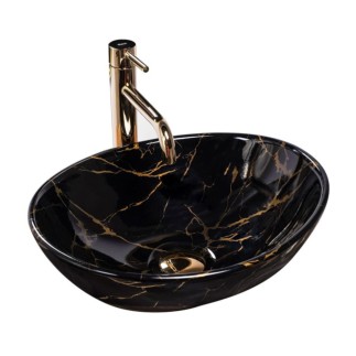 Rea Sofia marble black shiny umywalka nablatowa czarno-złota 410x345x150 mm