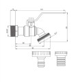 Deante Zawór kulowy czerpalny ogrodowy z adapterami 3/4" - rysynek techniczny.