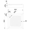 Invena brodzik kwadratowy 80x80cm-rysunek tech