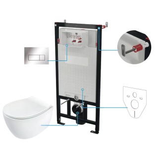 Deante Silia miska WC wisząca bezkołnierzowa + deska + stelaż + przycisk chrom