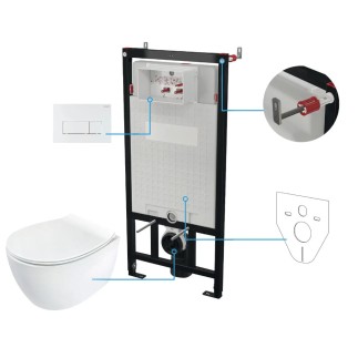 Deante Silia miska WC wisząca bezkołnierzowa + deska + stelaż + przycisk biały