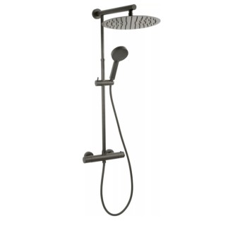 Ferro Trevi black zestaw deszczownica okrągła z natryskiem i baterią termostatyczną  gun metal