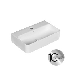 Laveo Kvadrato umywalka nablatowa/ścienna ceramiczna z miejscem na baterie biała 45,5 x 28,5 cm