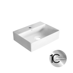 Laveo Kvadrato umywalka nablatowa/ścienna ceramiczna z miejscem na baterie biała 46 x 36 cm