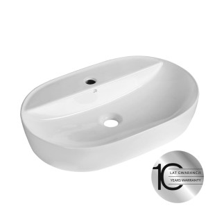 Laveo Lomami umywalka nablatowa ceramiczna z miejscem na baterię owalna biała 61 x 40 cm