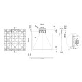 Invena Alvero brodzik kwadratowy 90x90 cm - rysunek techniczny.