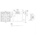 Invena Alvero brodzik kwadratowy 80x80 cm biały - rysunek techniczny.