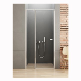 New Trendy New Soleo drzwi wnękowe wahadłowe pojedyncze 90 cm plus ścianka z zawiasem,wspornik równoległy chrom
