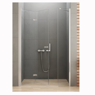 New Trendy New Soleo drzwi wnękowe składane prawe 140 cm z dodatkową ścianką chrom