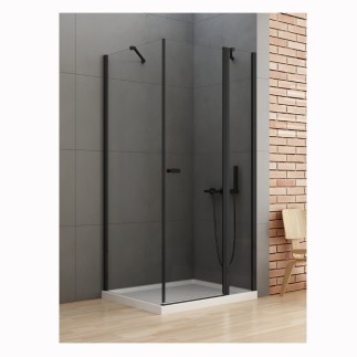 New Trendy New Soleo Black kabina prysznicowa prostokątna drzwi wahadłowe pojedyncze z dodatkową ścianką 120x110 cm czarna