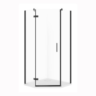 Cersanit City kabina prysznicowa pięciokątna, szkło transparentne 90x90x195 lewa czarna plus brodzik Tako slim 4 cm biały