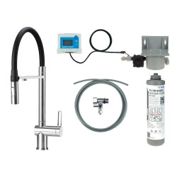 Deante Magnetic bateria kuchenna z zestawem do filtracji wody z elastyczną wylewką chrom