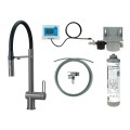 Deante Magnetic bateria kuchenna z zestawem do filtracji wody z elastyczną wylewką titanium