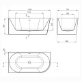 Deante Silia wanna narozna lewa 150 cm - rysunek techniczny.