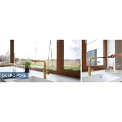 Kfa Duero Basic bateria zlewozmywakowa stojąca z wyciąganą wylewką light gold