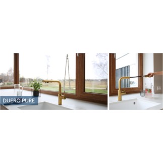 Kfa Duero Basic bateria zlewozmywakowa stojąca z wyciąganą wylewką light gold