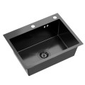 QUADRON LUKE 110 Workstation zlewozmywak stalowy, jednokomorowy, wpuszczany,58x45 black metal + des