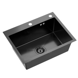 QUADRON LUKE 110 Workstation zlewozmywak stalowy, jednokomorowy, wpuszczany,58x45 black metal + deska + qmata