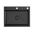 QUADRON LUKE 110 Workstation zlewozmywak stalowy, jednokomorowy, wpuszczany,58x45 black metal + des