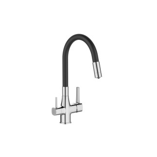 Invena Glamour bateria zlewozmywakowa elastyczna wylewka z filtrem chrom/czarny