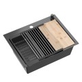 Quadron Luke 110 Workstation zlewozmywak stalowy, jednokomorowy, wpuszczany,58x45 black metal + des