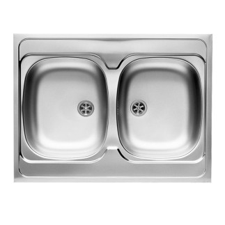 Pyramis International zlewozmywak stalowy 2-komorowy 80x60 x15 gładki