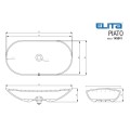 Elita Piato umywalka nablatowa 73x38 cm - rysunek techniczny.