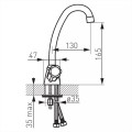 Ferro Standard bateria umywalkowa 1-otworowa stojaca - rysunek techniczny.