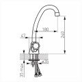Ferro Standard bateria zlewozmywakowa chrom - rysunek techniczny.