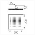 Ferro Slim głowica prysznicowa kwadratowa 20 x 20 cm - rysunek techniczny.