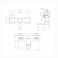 Invena Glamour bateria natryskowa chrom - rysunek techniczny.