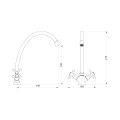 Hydroland Retro bateria zlewozmywakowa stojaca chrom - rysunek techniczny.