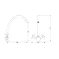 Hydroland Retro bateria umywalkowa stojaca chrom - rysunek techniczny.