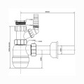 McAlpine syfon zlewozmywakowy butelkowy z podłączeniem do pralki - rysunek techniczny.