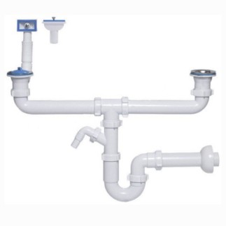 Tycner syfon zlewozmywakowy 2-komorowy wyjście pralka/zmywarka z przelewem sitko metal fi 70