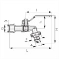 Ferro zawór kulowy czerpalny 1/2" z metalową złączką - rysunek techniczny.