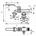 Ferro zawór kulowy czerpalny z dwoma przyłączami 3/4" i 1/2" - rysunek techniczny.