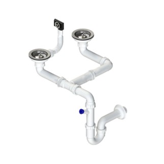 Tycner syfon zlewozmywakowy 2-komorowy sitko metalowe wyjście pralka/zmywarka fi 115