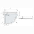 Sanplast Prestige brodzik półokrągły zintregowany 90x90x3 cm - rysunek techniczny.