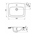 Geberit Selnova Square umywalka wpuszczana w blat 55x45 cm - rysunek techniczny.