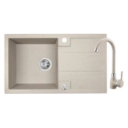 Laveo Barbados zlewozmywak granitowy 1-komorowy 440x760x194 beż syfon+korek+bateria U