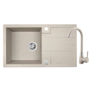 Laveo Barbados zlewozmywak granitowy 1-komorowy 440x760x194 beż syfon+korek+bateria U