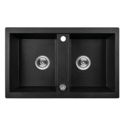 Laveo Barbados zlewozmywak granitowy 2-komorowy 480x780x185 czarny syfon+korek automatyczny