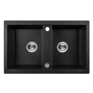 Laveo Barbados zlewozmywak granitowy 2-komorowy 480x780x185 czarny syfon+korek automatyczny